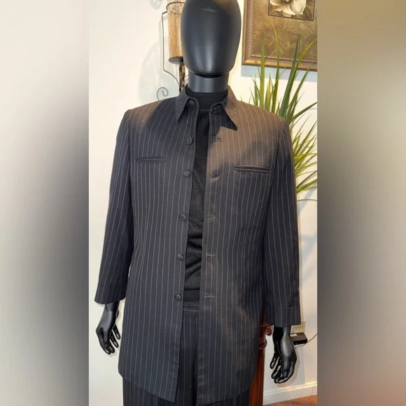 Black Pinstripe Custom Men's Suit - Rocky’s Custom Clothes